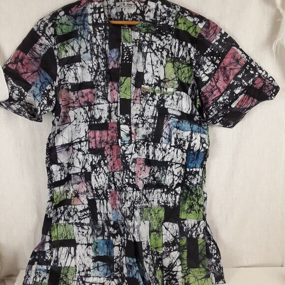 Mazino Made in Nigeria Short Sleeved Isiagu Top Multi Colored Pink Black Green - Picture 1 of 15